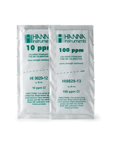 Zestaw z roztworami standardowymi: chlorki 10 ppm i 100 ppm, 10 x 25 ml każdego